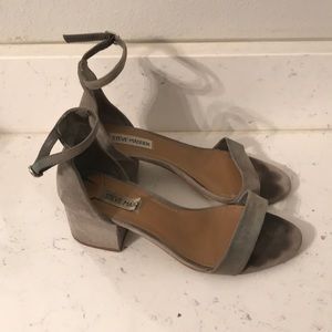 Gray suede Steve Madden heeled sandals